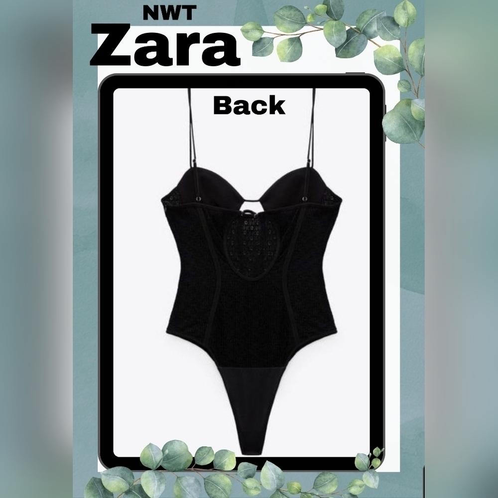 NWT Zara Women's Black Lace Corset Style Bodysuit Size Medium - Picture 5 of 9
